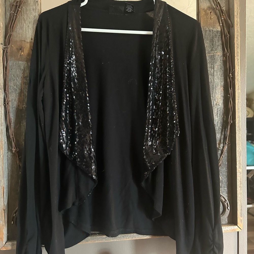 Black Sequin Open Front Cardigan 🖤